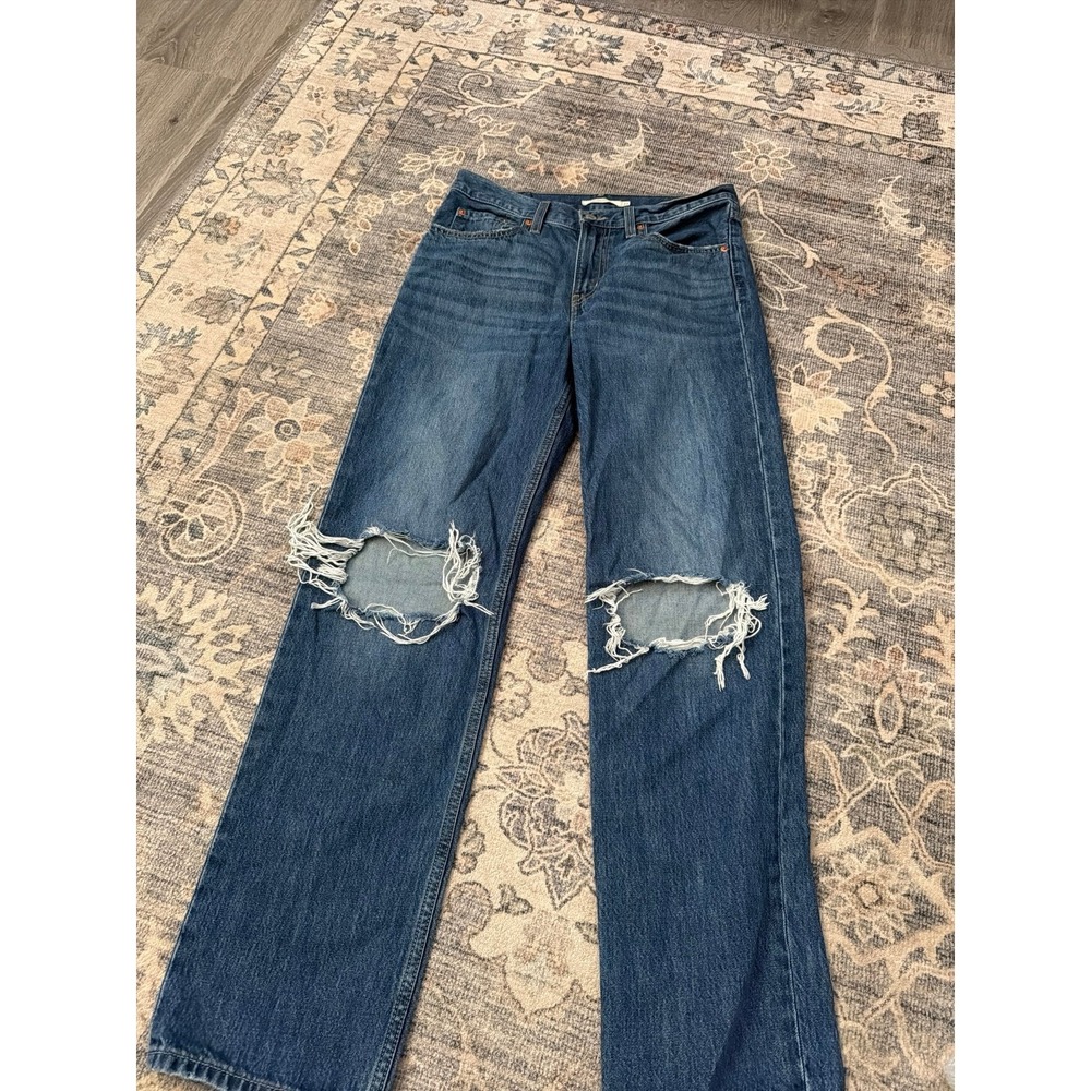 Levi's Low Pro Straight Jeans Dark Wash Distressed